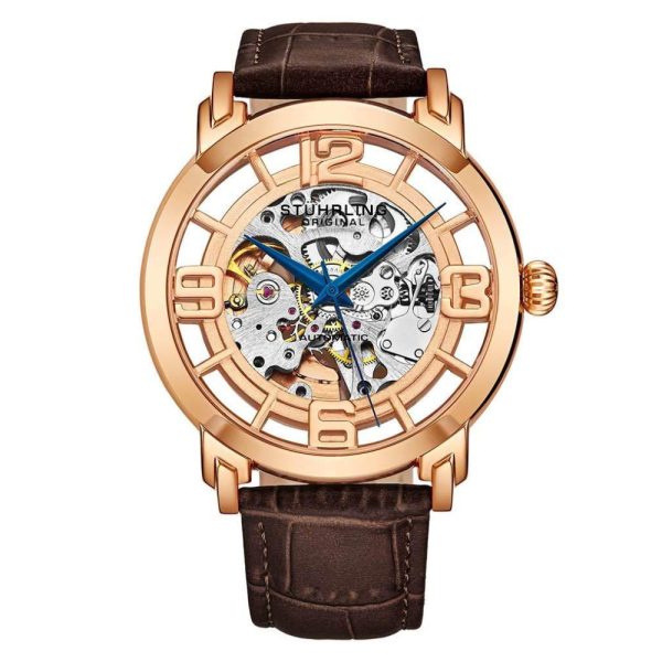 ectq2_l4693_0-1 jpg - Relógio Stuhrling Winchester 3964L Automático 42mm Ouro Rosa com Pulseira de Couro Marrom e Fivela Tang em Ouro Rosa