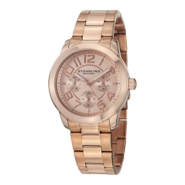 ectq30_708_0 jpg - Relógio de pulso feminino Regal MF 807 com cronógrafo e mostrador rosa de 38 mm, pulseira de aço inoxidável e fivela de implantação.