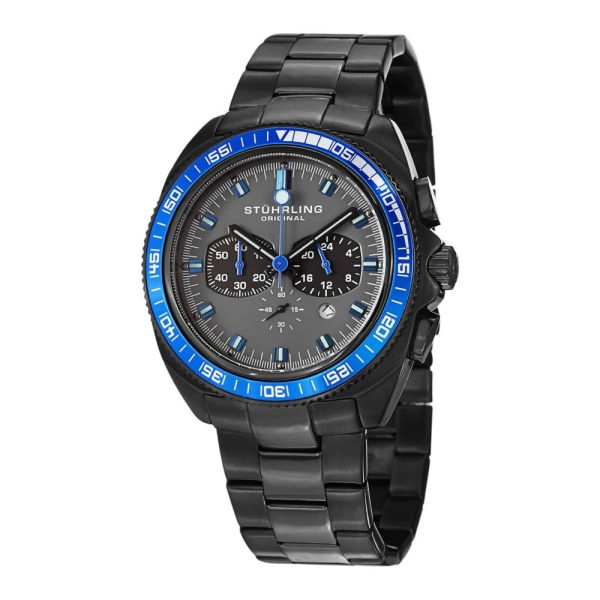 ectq30_b685_0 jpg - Relógio masculino Stuhrling 177 com mostrador cinza e pulseira de aço inoxidável preta de 47mm.