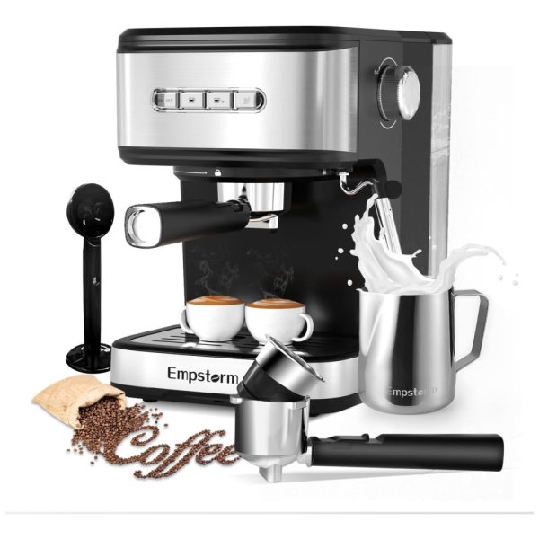 ectq32gj3dxb0b_0 jpg - Máquina de Café Expresso 20 Bar para Cápsulas ou Café Moído, com Vaporizador de Leite, 110V 850W, Empstorm, Preta