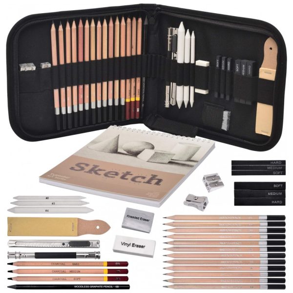 ectq38789ll80b_0 jpg - Kit Lápis de Cor Profissional Sketching com Estojo 33 peças Tintas Acrílicas, Aquarela, TYPECHO 44main, Preto