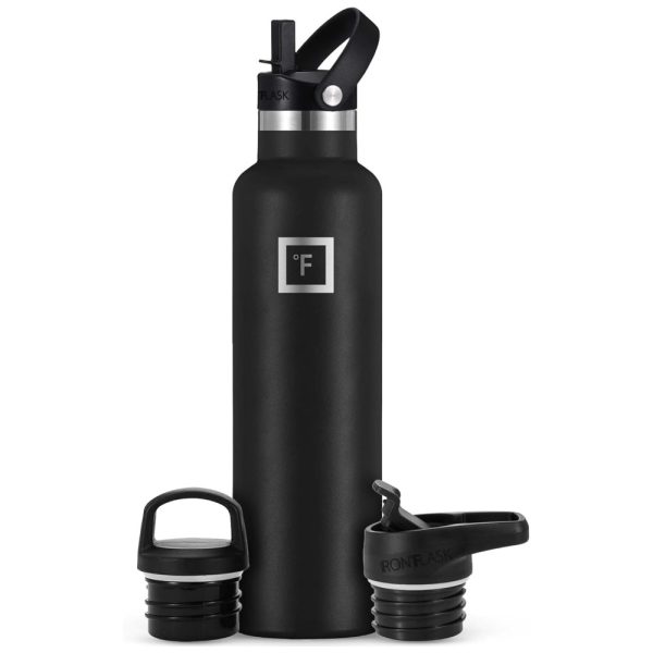 ectq3n2s5h280b_0 jpg - Garrafa Térmica para Água 710mL em Aço Inoxidável com 3 Tampas à Prova de Vazamento Isolada a Vácuo, IRON FLASK, Preta