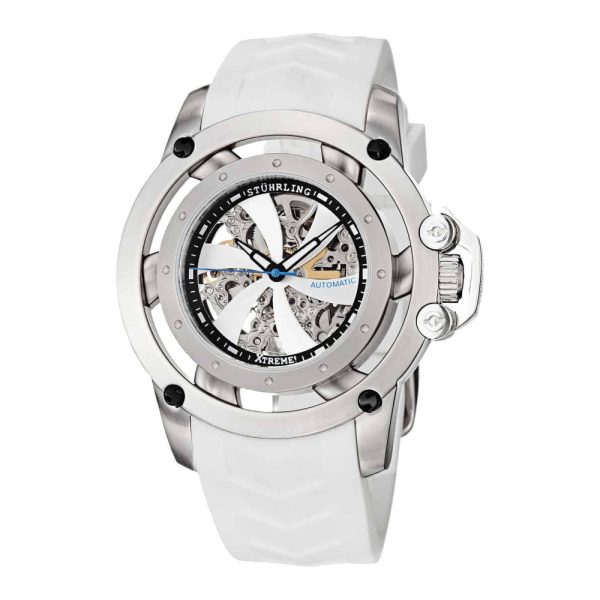 ectq3p133_i903_0 jpg - Relógio Impulse XT 309I Automático de 47mm com Mostrador Branco, Fivela Tang em Prata e Pulseira de Silicone Branca da Stuhrling.