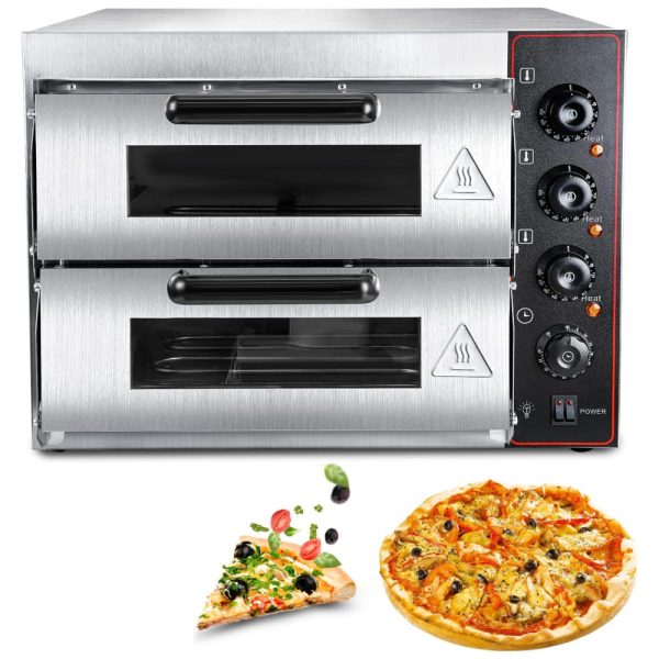 ectq3v1qjy190b_0 jpg - Forno Elétrico Duplo de Bancada para Pizza em Aço Inoxidável, 1650W, 110v, ZXMT, Prateado