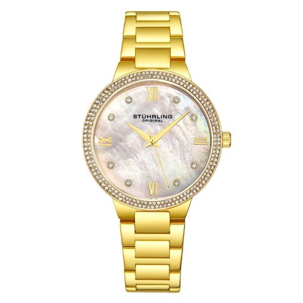 ectq3_7093_0 jpg - Relgio Stuhrling Carrara 3907 38mm com mostrador prateado e pulseira dourada em ao inoxidvel.