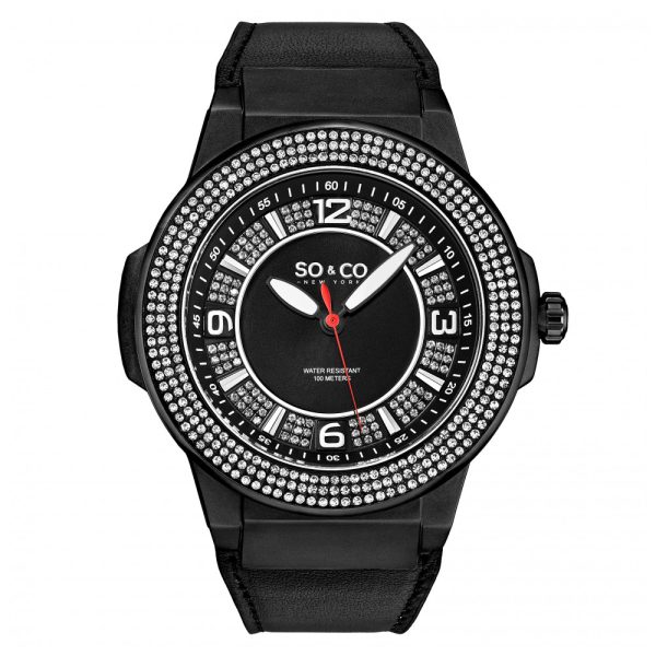 ectq3_l5655_0 jpg - Relgio Masculino Preto com Moldura e Mostrador Cravejados de Cristal Dodecagonal e Mos Stuhrling.