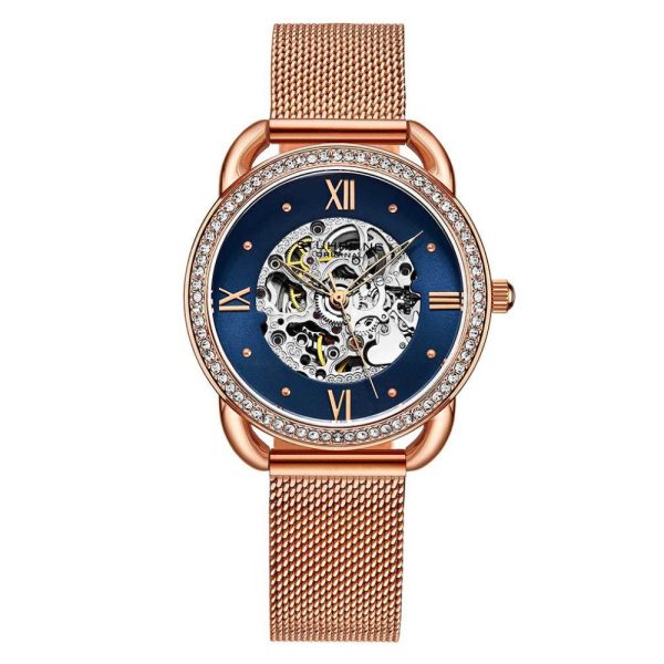 ectq3_m1993_0 jpg - Relgio Automtico Stuhrling 3991M 36mm Mostrador Azul e Pulseira de Ao Inoxidvel Rosa com Fivela Dobrvel em Ouro Rosa