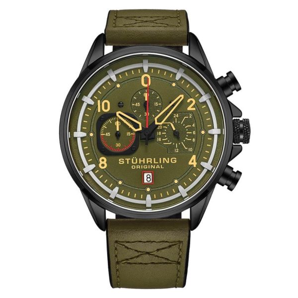 ectq40_929_0-1 jpg - Relógio Masculino Stuhrling Aviador 929 Quartzo 45mm, Verde