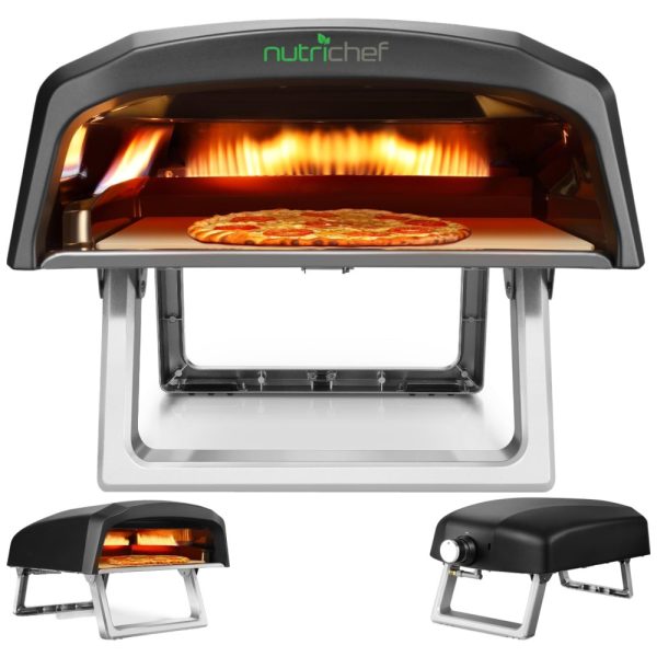 ectq45llf3jc0b_0 jpg - Forno Portátil a Gás para Pizza ao Ar Livre, com Pedra para Fogo, NutriChef, Preto