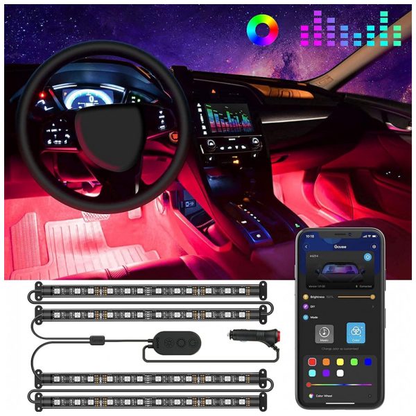 ectq4kqpc6q70b_0 jpg - Fitas LED Coloridas Automotiva com Controle por Aplicativo, 2V, GOVEE 1, Preto