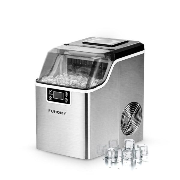 ectq4lzy33190b_0-1 jpg - Máquina de Gelo Portátil que Produz 20 kg em 24H com Função de Autolimpeza, Inclui Cesta e Colher de Gelo, 110V 110W, EUHOMY, Prata