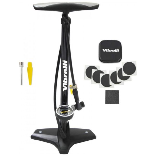 ectq4n9dda710b_0 jpg - Bomba de Piso Ergonômica para Bicicleta com Medidor e Válvula Inteligente 160 PSI, VIBRELLI, Preto