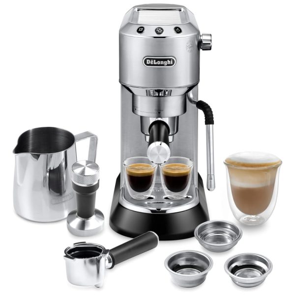 ectq4pd4blh90b_0 jpg - Máquina de Café Expresso, 1 Litro, em Metal, 110V 1300W, De Longhi Dedica Arte EC885M, Prata