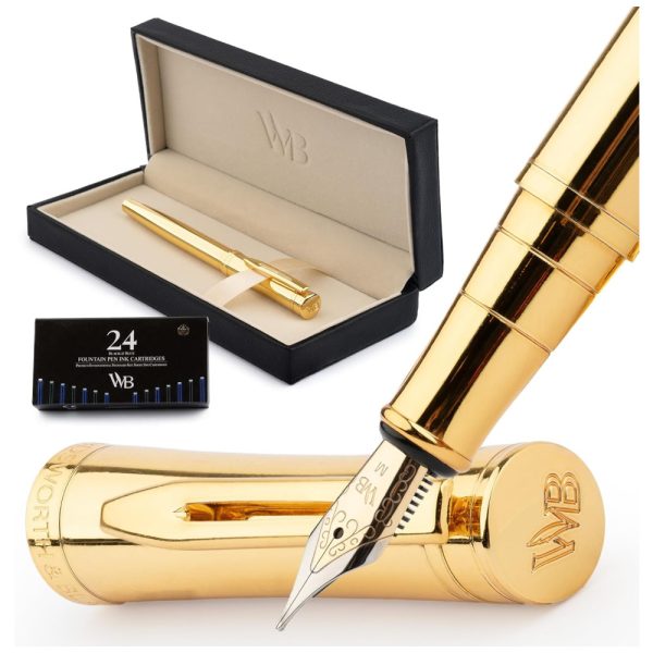 ectq4t1s13qc0b_0 jpg - Caneta Tinteiro de Luxo Dourada com Acabamento em Ouro 24K e Ponta Dourada 18K Média. Inclui Conversor. Wordsworth Black