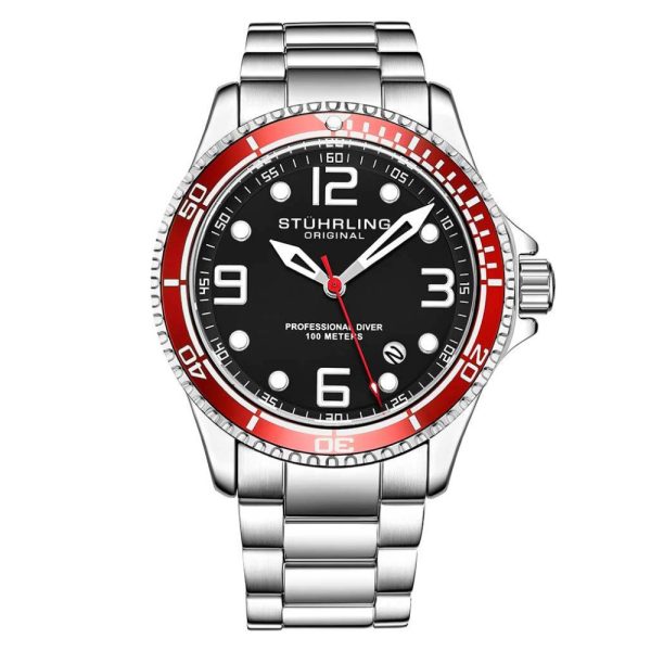 ectq4_0393_0 jpg - Relógio masculino Stuhrling 3930 com pulseira de aço inoxidável prata e mostrador preto de 43mm.