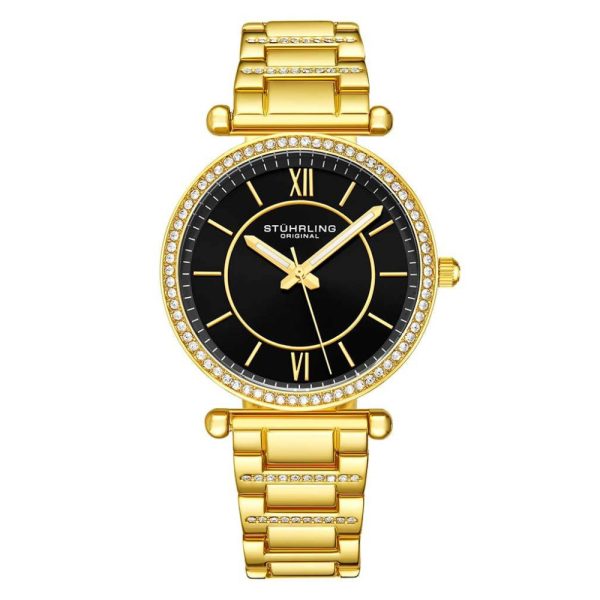 ectq4_5093_0 jpg - Relgio Aria 3905 Clssico 36mm com Mostrador Preto, Pulseira e Fivela em Ao Inoxidvel Dourado Stuhrling