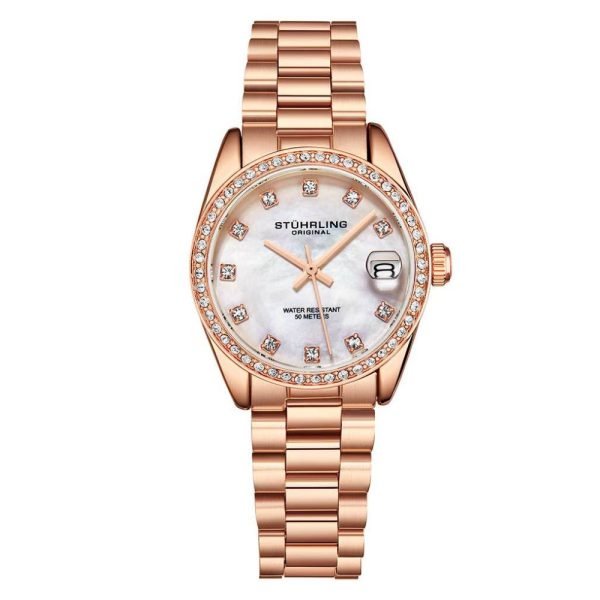 ectq4_6393_0 jpg - Relgio feminino Lineage 3936 com mostrador prateado e pulseira de ao inoxidvel rosa Stuhrling