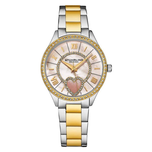 ectq4_9104_0 jpg - Relgio feminino Saylor com madreprola e pulseira amarela de dois tons Stuhrling 4019