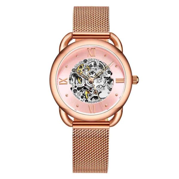 ectq4_m0993_0 jpg - Relgio Feminino Stuhrling 3990M Automtico 36mm, Mostrador Rosa com Pulseira em Ao Inox Rosa e Fivela Dobrvel em Ouro Rosa.