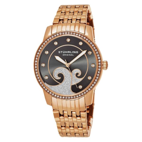 ectq50_965_0 jpg - Relógio feminino Stuhrling Coroa 569, 37mm, mostrador cinza e detalhes rosa, pulseira em aço inox com fivela de implantação.