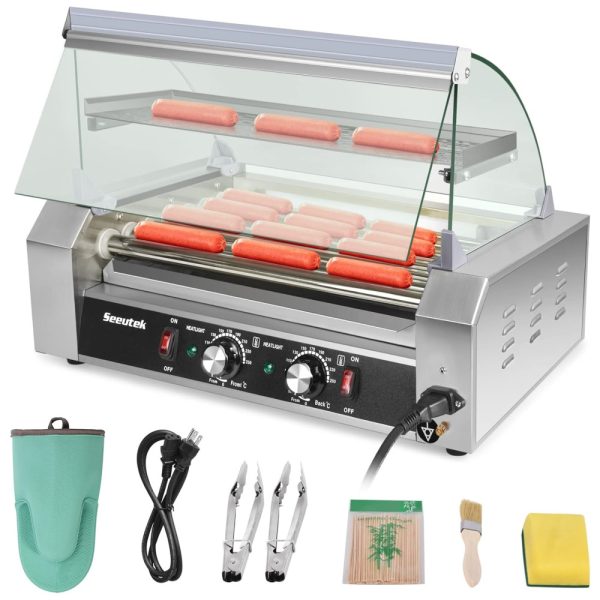 ectq52hrbypc0b_0 jpg - Máquina para Cachorro Quente com 7 Rolos até 24 Salsichas, Luz LED, Controle de Temperatura e Bandeja de Gotejamento Removível, 110V 1100W, Seeutek, Prata