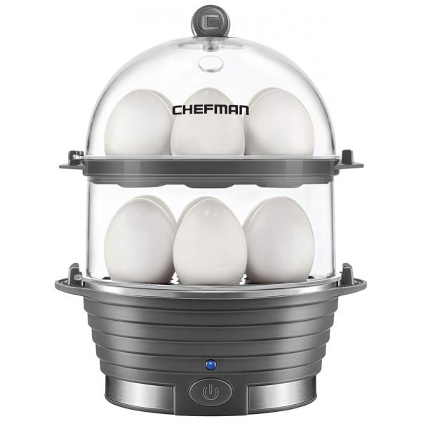 ectq59vnlt380b_0 jpg - Cozedor de Ovos Elétrico com Duplo Andar para até 12 Ovos, CHEFMAN Electric Egg Cooker Boiler,, Cinza escuro