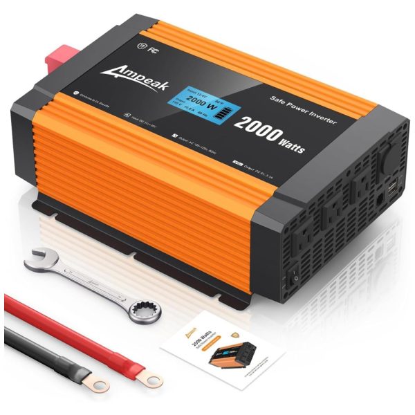 ectq5d8tw6170b_0 jpg - Inversor Veicular 2000W 12V DC para AC 3 Tomadas, USB, 110v, AMPEAK 8542130508, Laranja