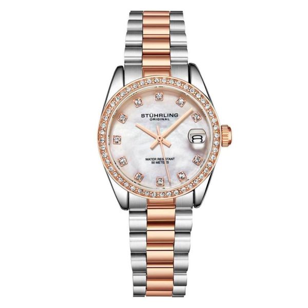 ectq5_6393_0-1 jpg - Relgio feminino Lineage 3936 31mm, mostrador prateado, pulseira de ao inoxidvel rosa e fivela de implantao prateada Stuhrling