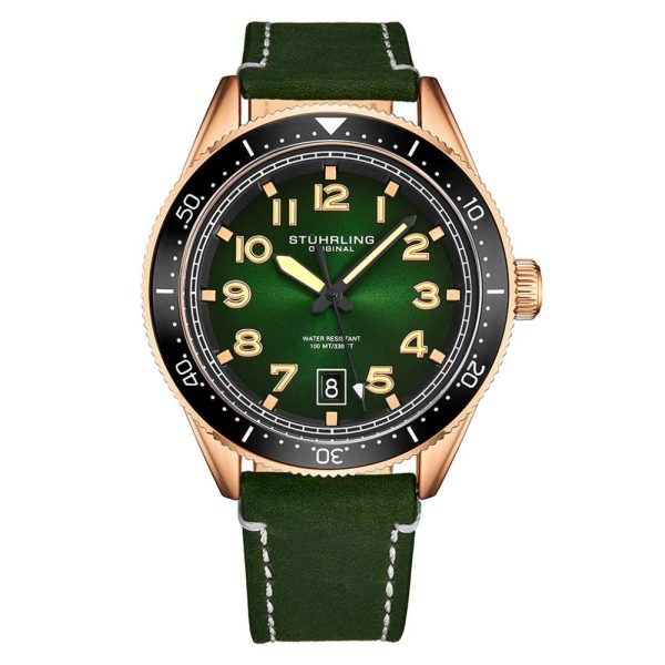 ectq5_9893_0 jpg - Relgio Stuhrling 3989 com mostrador verde, pulseira de couro verde e fivela em ouro rosa