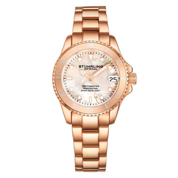 ectq5_l0593_0 jpg - Relgio Depthmaster 3950L 32mm com mostrador branco e rosa, pulseira de ao inoxidvel rosa e fivela de implantao Stuhrling.