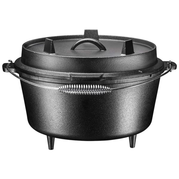 ectq61zadsm10b_0 jpg - Bruntmor, 3 pernas de ferro fundido pré temperado Camping Flange tampa Forno holandês profundo, 8,5 quart com alça de metal