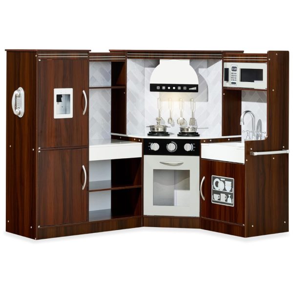 ectq657dlmrc0b_0 jpg - Cozinha Infantil em Madeira interativa com Luzes, Sons, Máquina de Fazer Gelo, Exaustor, Forno e Micro ondas, Best Choice Products, Marrom