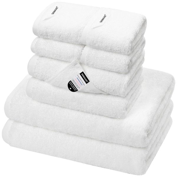 ectq6d3kmq980b_0 jpg - Jogo de Toalhas, Ultra Macia e Absorvente com 8 Peças, Material 100 Algodão, Alças para Pendurar e Etiquetas de Ciclo de Vida Nano Bio, SEMAXE, Branco