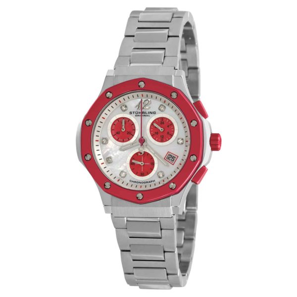 ectq741121_081_0 jpg - Relgio Lady Nemo Chronograph 180, 37mm, mostrador branco e pulseira de ao inoxidvel prateado Stuhrling