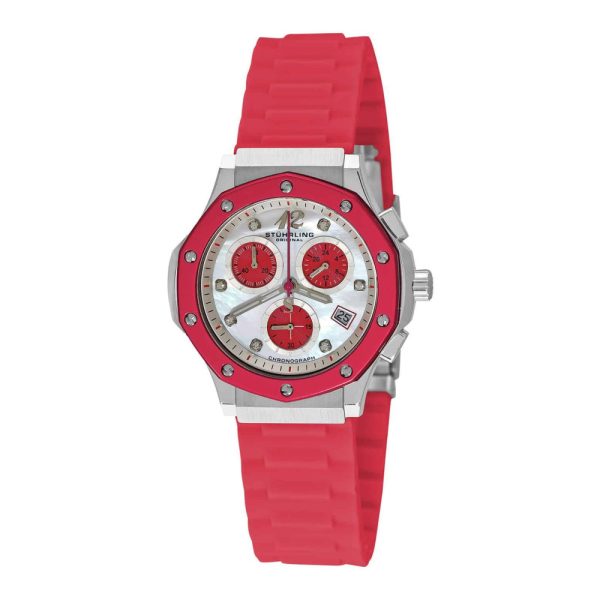 ectq7a6111_r081_0 jpg - Relógio Feminino Cosmo Girl 180R 37mm com Cronógrafo e Mostrador Branco Prata e Pulseira de Silicone Rosa Stuhrling.