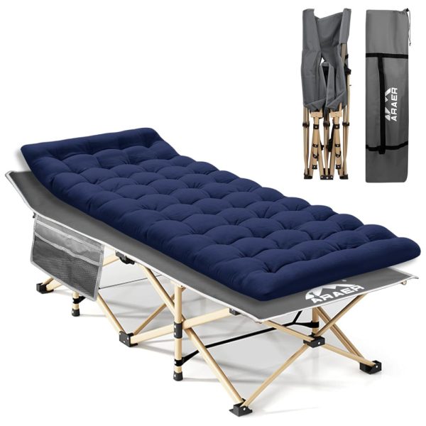 ectq7gnczp7c0b_0 jpg - Cama Dobrável Portátil para Acampamento com Acolchoado e Bolsa de Transporte, Suporta 204 kg, ARAER, Cinza e Azul