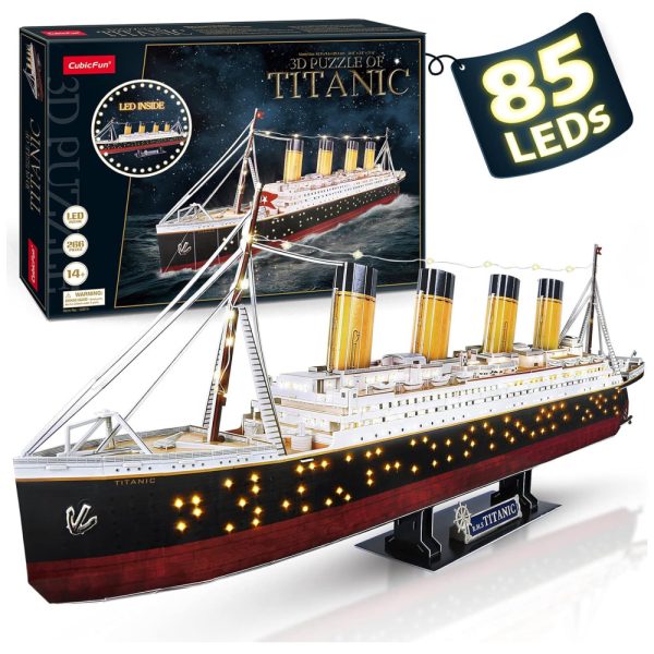 ectq7n3zf9180b_0 jpg - Quebra Cabeças 3D Titanic com 85 Leds para Crianças e Adultos, 266 Peças, CUBICFUN L521h, Preto