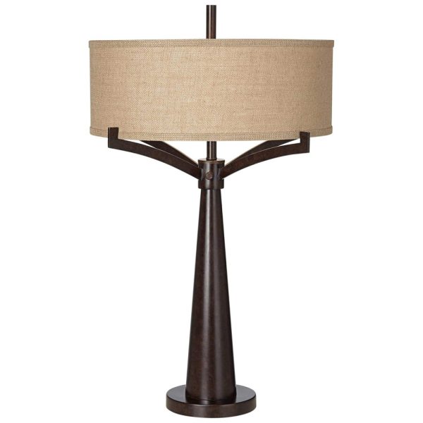 ectq86oq97k00b_0 jpg - Luminária de Mesa Vintage em Metal e Abajur de Tecido, FRANKLIN IRON WORKS 4T410, Marrom