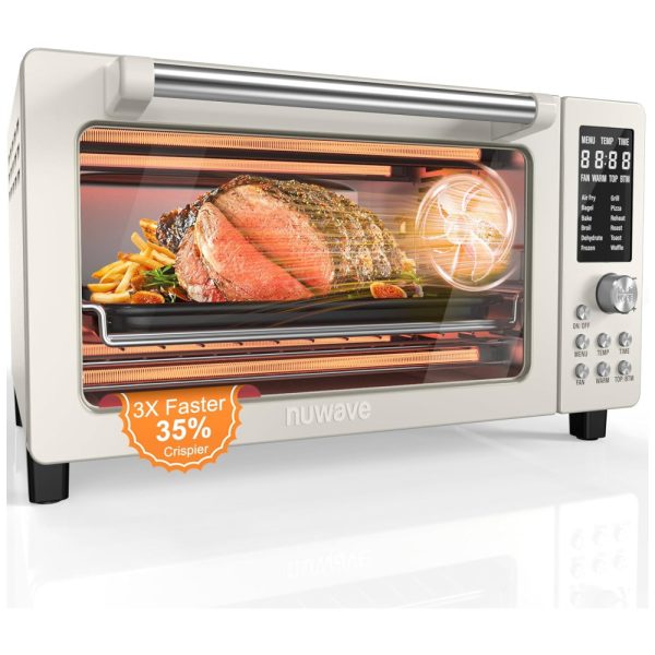 ectq8qbbxccd0b_0 jpg - Forno Elétrico 12 em 1 com Capacidade de 19L, Material de Aço Inoxidável e Tela LCD, 110V 1800W, Nuwave, Creme