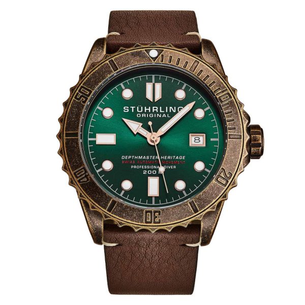 ectq90_rehtael3001_0 jpg - Relogio Automatico Swiss Depthmaster Heritage 1003L 44MM, Mostrador Verde e Cobre, Pulseira de Couro Marrom Stuhrling.