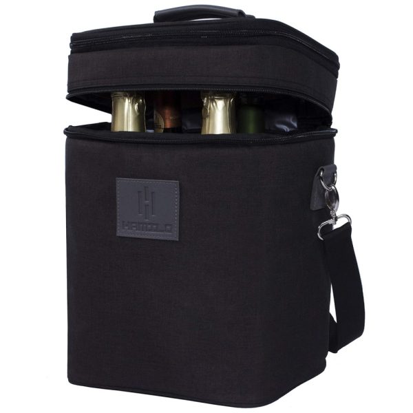 ectq947v2y980b_0 jpg - HAMILO Bolsa Térmica Para Transporte de Vinhos até 4 Garrafas com Zíper Expansível, Preta