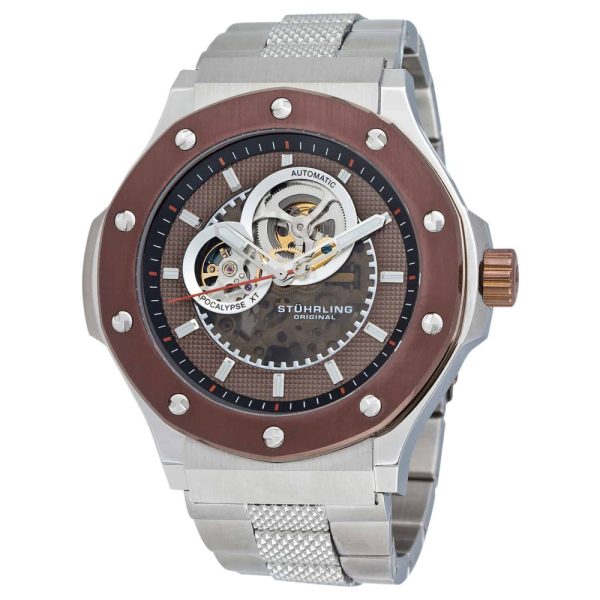 ectq951733_blx061_0 jpg - Relógio Automático Stuhrling Super Apocalypse de 72,56kg, Mostrador Marrom e Pulseira em Aço Inoxidável Prateado de 52mm.