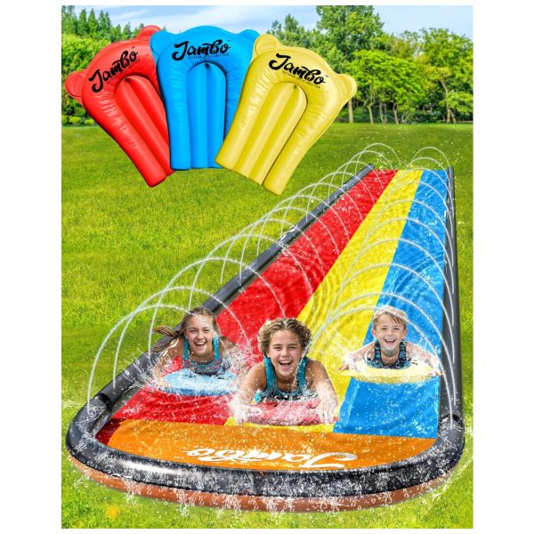 ectq9gqvd1g80b_0 jpg - Parque Aquático Inflável 4,8 Metros com 3 Bodyboards e Sistema de Aspersão de Água de 3 Vias para Crianças, Jambo, Colorido