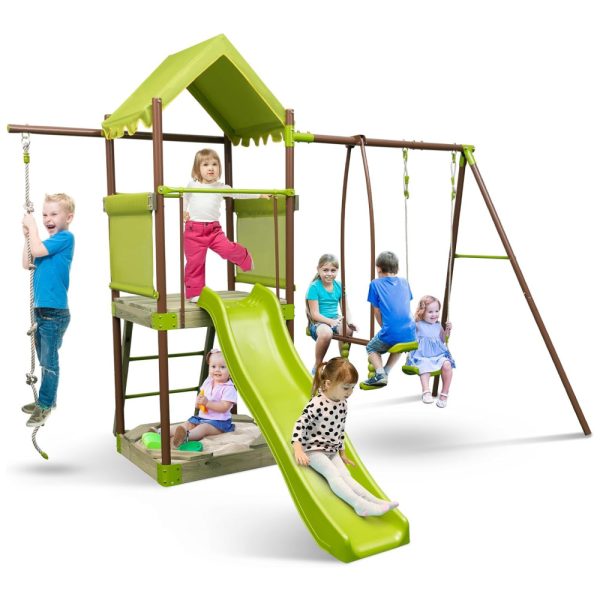 ectqb4pqv52d0b_0 jpg - Playground Infantil de Metal com Corda de Escalada, Caixa de Areia, Planador para 2 Pessoas e Escorregador, HONEY JOY, Verde