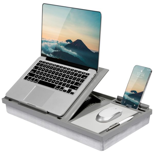 ectqbx3nnd980b_0-1 jpg - Ergo Pro Lap Desk com 20 ângulos ajustáveis, mouse pad e suporte para telefone,cinza, LAPGEAR 49405, Cinza