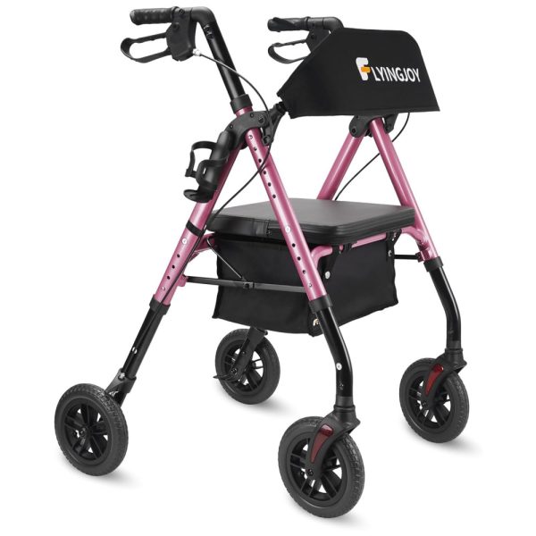 ectqc144d16c0b_0 jpg - Andador para Idoso Dobrável até 136kg com Assento, Encosto Extra Largo e Suporte para Bengala, FlyingJoy, Rosa