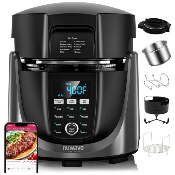 ectqc83g65kc0b_0-1 jpg - Panela de Pressão Elétrica Programável 5,6 Litros 540 em 1 com Função Air Fryer, 1500W 120V, NuWave Duet, Preta