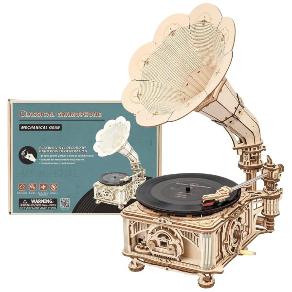 ectqcggn17p80b_0-1 jpg - Quebra Cabeças 3D em Madeira para Adultos, Tema Toca Discos Vintage com 424 Peças, ROKR, Marrom