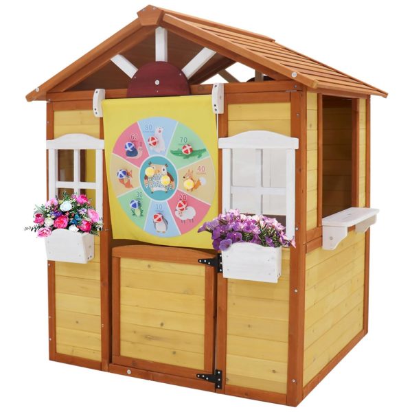 ectqcgqkj5bd0b_0 jpg - Casinha Infantil de Madeira para Área Externa com Janelas, Porta e Suportes para Vasos de Flores, OAFNLWU, Marrom