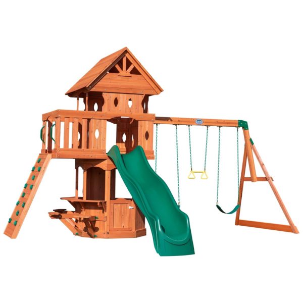 ectqco2umx610b_0 jpg - Playground Infantil com Janela de Lanches e 3 Assentos, Parede de Escalada, Escorregador de Ondas, 2 Balanços e 1 Trapézio, Backyard Discovery, Verde